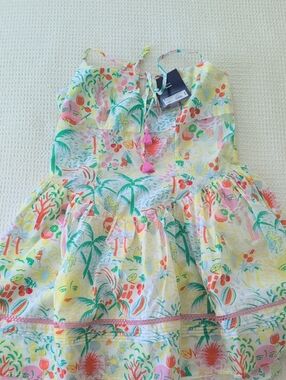 Roller Rabbit for Target Multicolor Tropical Print Dress with Pink Tie